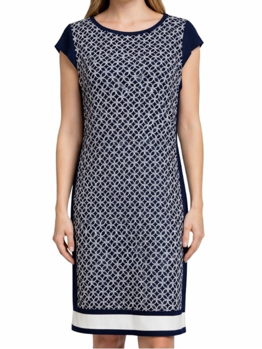 Michael Kors Navy Rope Print Sheath Dress Cap Sleeve XL